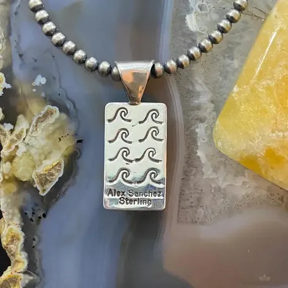 Alex Sanchez Native American Sterling Petroglyph Turquoise Dainty Pendant #7 - Picture 7 of 10